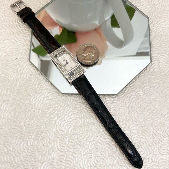 Pearl Rhinestone Embellished Art Deco Style Tank Watch with "Floating" Crystals - Picture 7 of 14